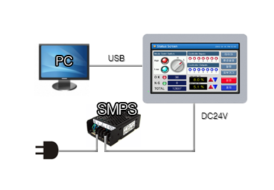  PC와 HMI를 USB로 연결한 상태 화면 